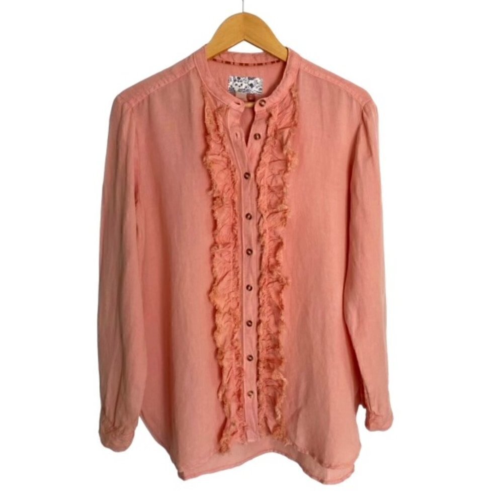 NWT Anthropologie Pilcro Ruffled Placket Shirt in Peach Small